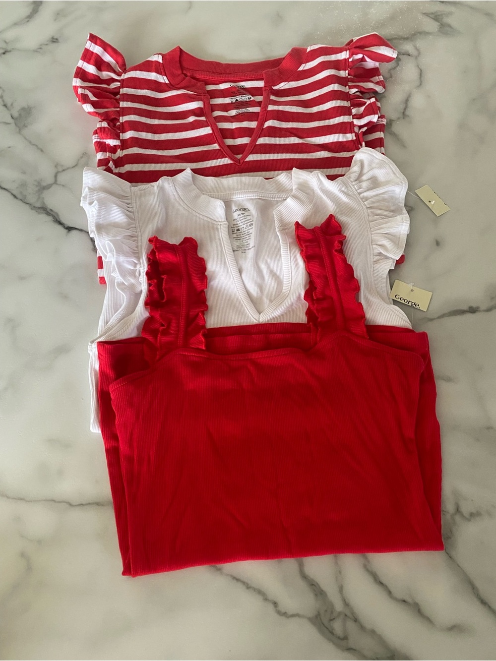 Ladies Red & White Ruffle Sleeve Tops